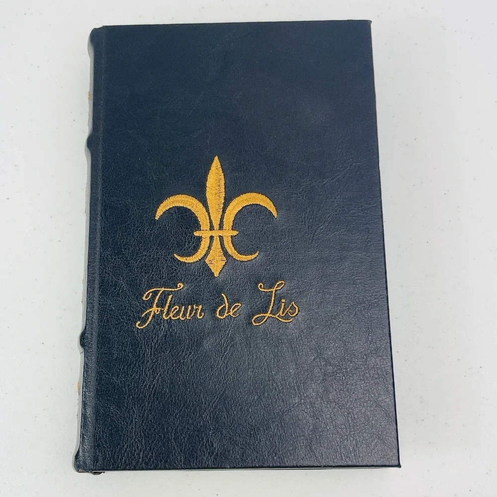 Paris France Fleur de Lis Secret Storage Stash Book Box Black Embroidered Gold